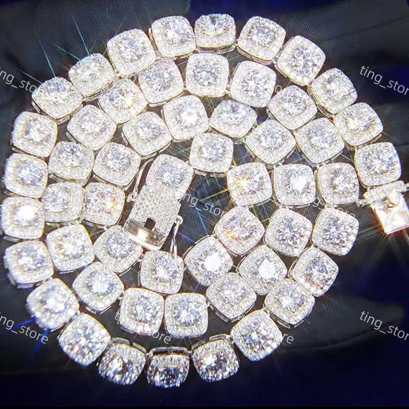 necklace moissanite chain Fashion Design large Moissanite Tennis Chain 10mm 13mm 925 Sterling Silver Moissanite Tennis Link Chain Mens Necklace