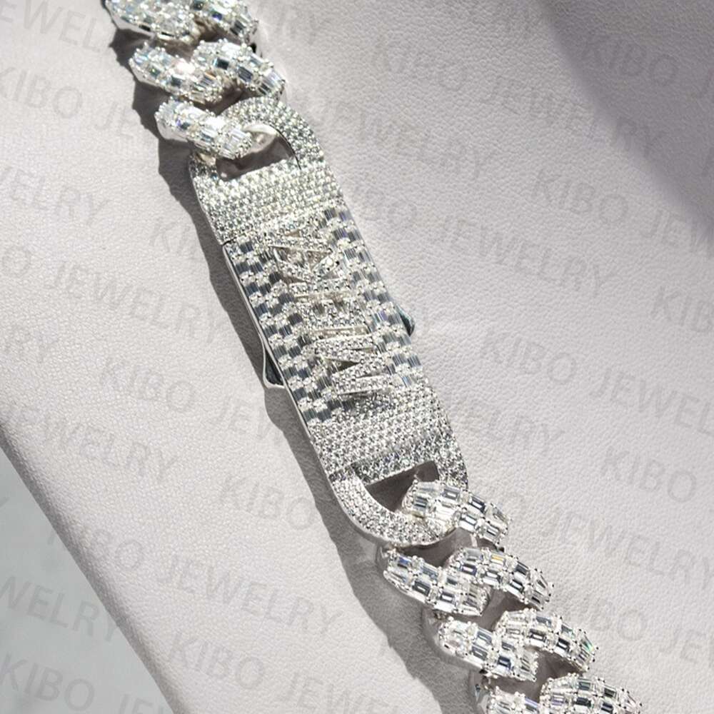 Baguette Cut 925 Silver Miami Vvs Moissanite Cuban Chain Past Diamond Tester Iced Out Men Hip Hop Cuban Link Necklace