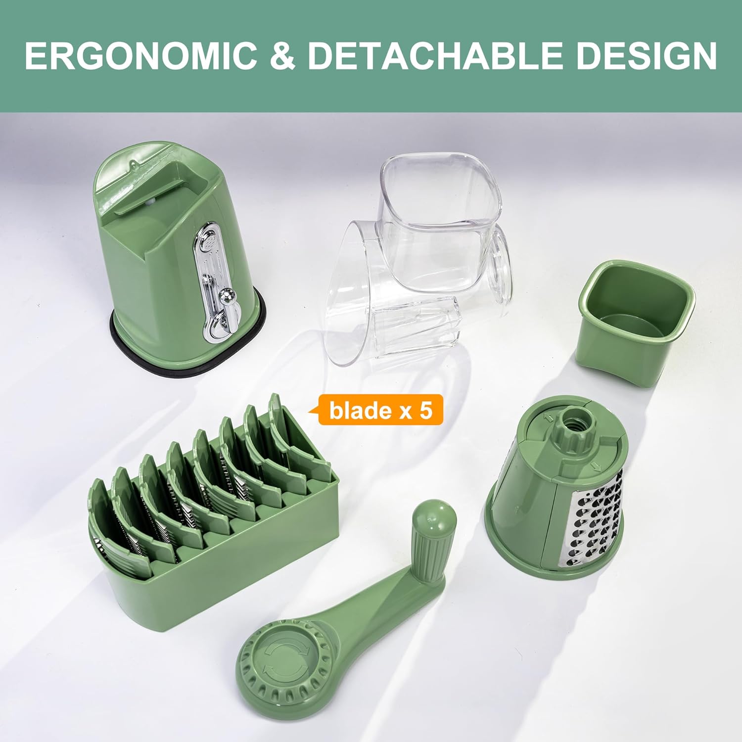 Rotary Cheese Grater with Handle Food Shredder with 5 Well-designed Blades Round Mandoline Slicer Vegetable Grater