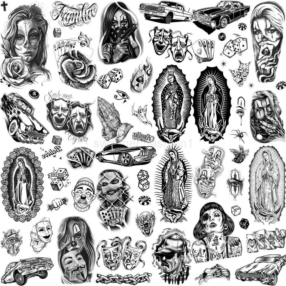 Chicano Bandit Mexico Temporary Tattoos For Men Women Fake Car Nun Tattoo religion Stickers Realistic Back Waterproof TatoosB240712