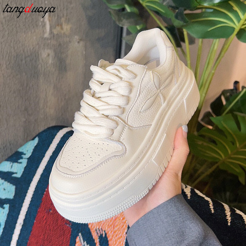 Korean Style White Sports Shoes: Platform Sneakers for Women