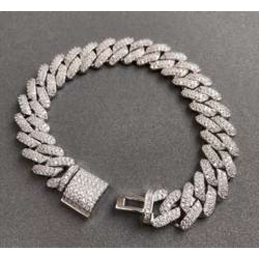 Aaa Gems 14mm Iced Out Moissanite Diamond Hip Hop Chains 925 Silver/18k Gold Prong Setting Miami Cuban Chain Bracelet for Mens
