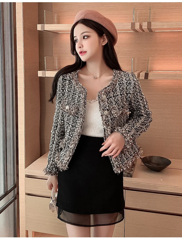HMA High-Quality Temperament Ladies Runway Style Tweed Women Short Jacket Women Autumn Elegant Female Fashion Coat Top 240704