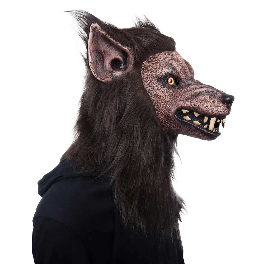 Werewolf Mask Cosplay Horror Bloddy Animal Wolf Head Latex Helmet Halloween Carnival Masquerade Party Costume PropsM240711
