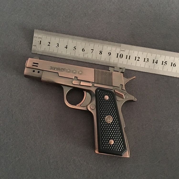 New Arrival Genuine PPK607 Two-barrel Gun Lighter Full Metal Simulation Creativity 64 Model Inflatable Two-fire Gun Torch