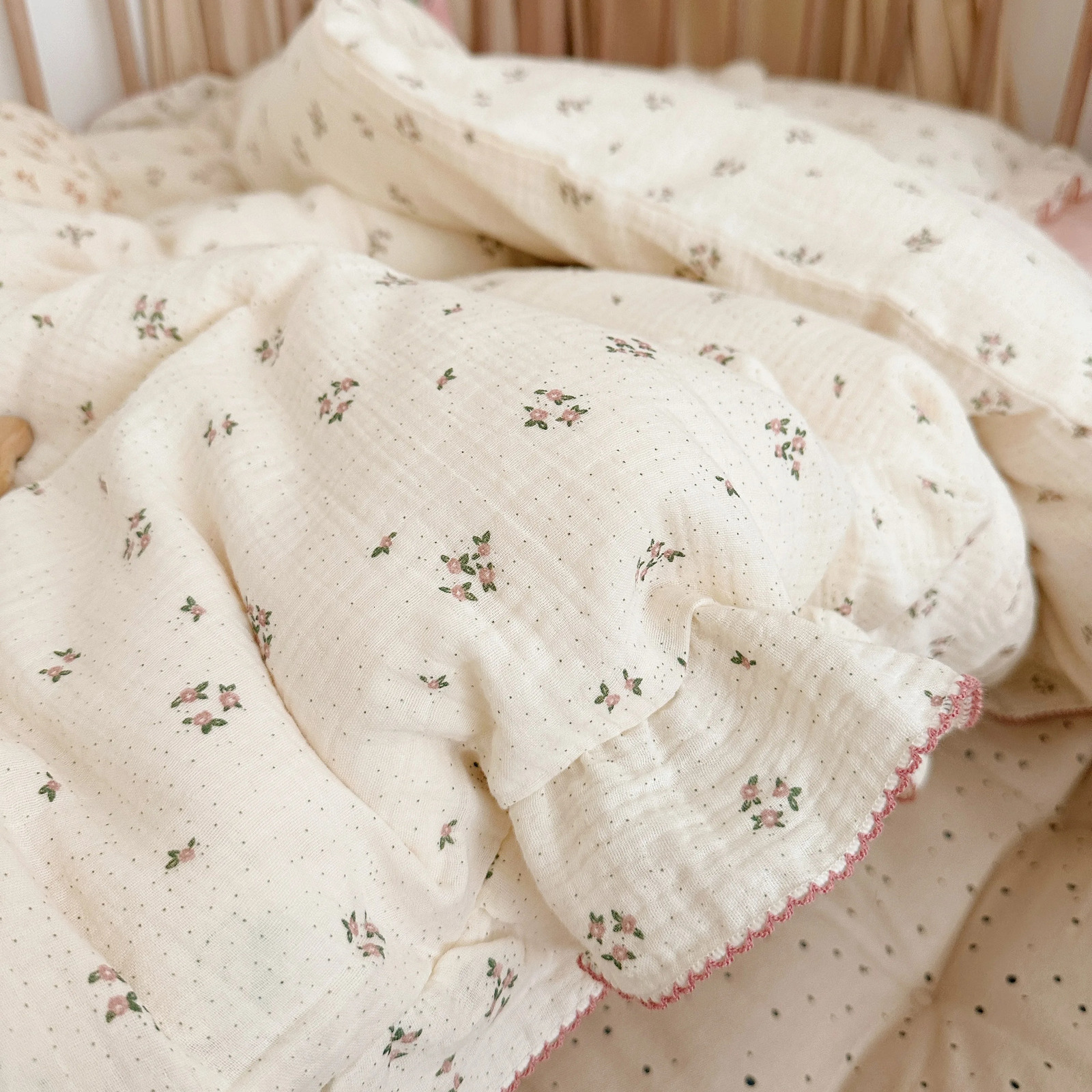 Vintage Floral Muslin Cotton Baby Crib Bedding Set Children Bed Linen Duvet Cover Pillowcase Without Filler 240705