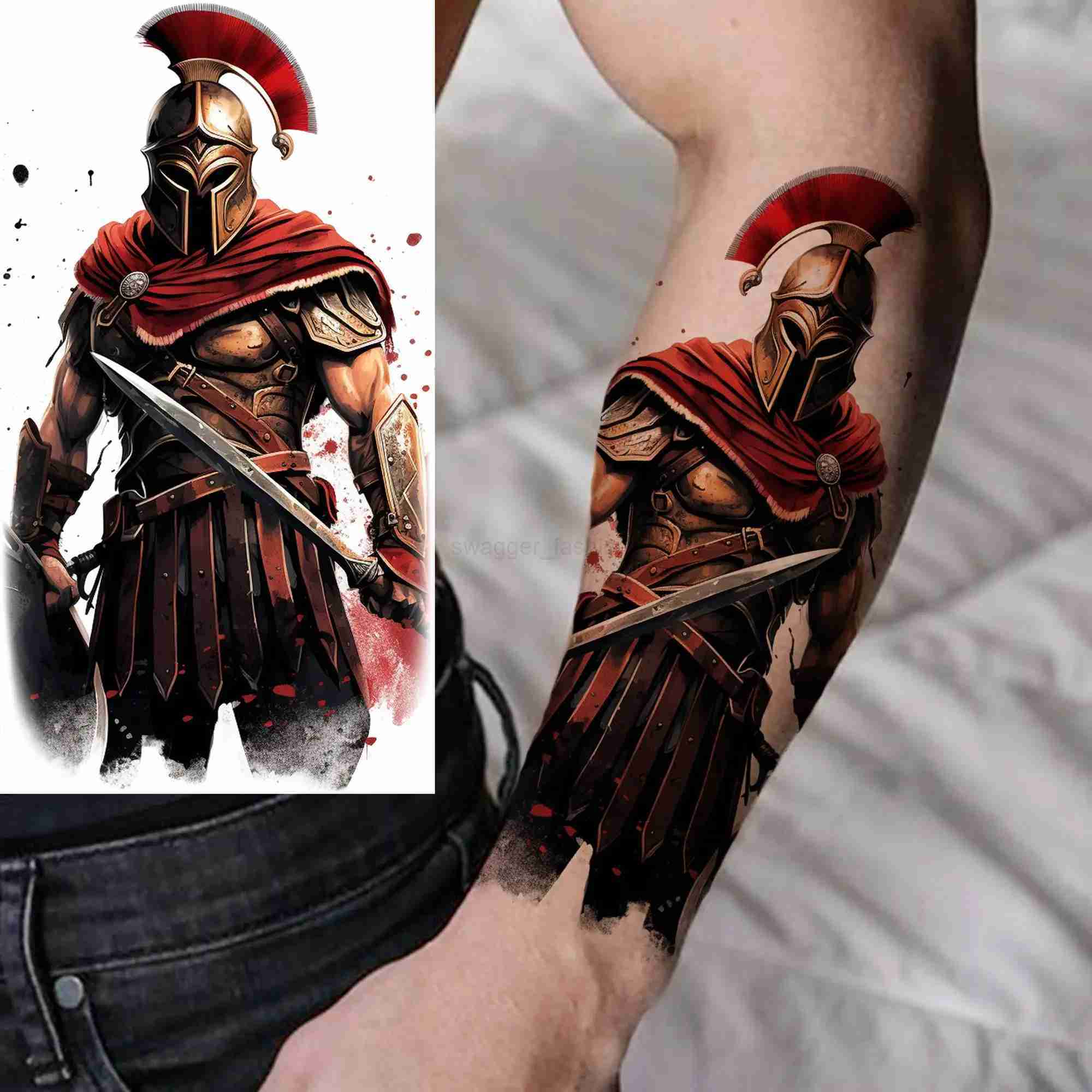 6 Sheets Cool Large Arm Sleeve Spartan Warrior Temporary Tattoos For Men Women Adults Ancient Roman Knight Fake Tattoo StickersB240713