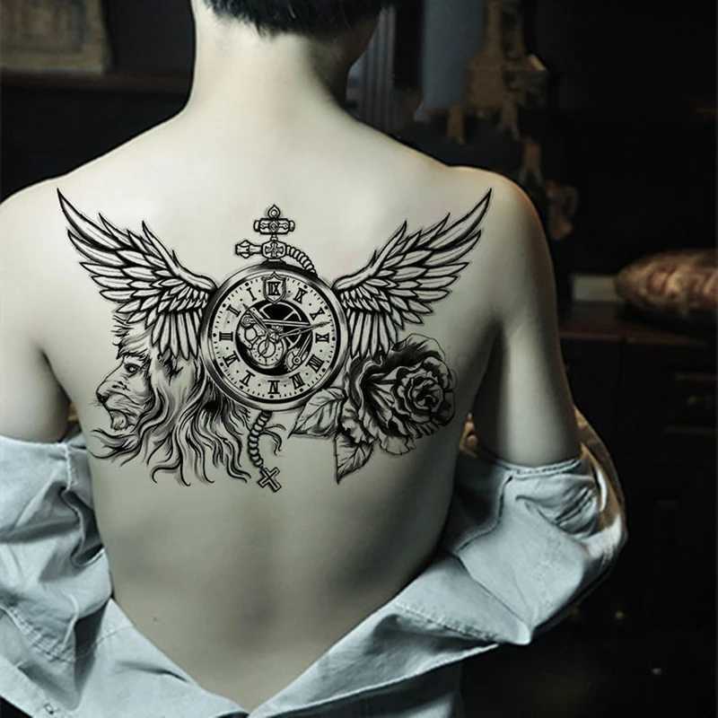 Devil Wings Skull Cross Tattoo Sticker Men and Women Back Chest Waterproof Flower Lion Body Art Fake Tattoo Cool Tattoo StickerB240711