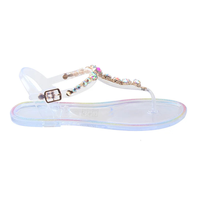 Summer Women Jelly Shoes Simple Color Diamond Fashion Transparent Flat Outdoor Leisure Beach Crystal Ladies Sandals Wholesale 240710