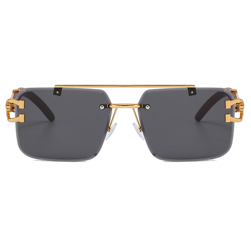 Square Rimless Sunglasses Men Retro Flat Top Double Bridges Metal Frame Men's Sunglasses Luxury Gold Lion Decoration Women Sun Glasses Eyewear S1