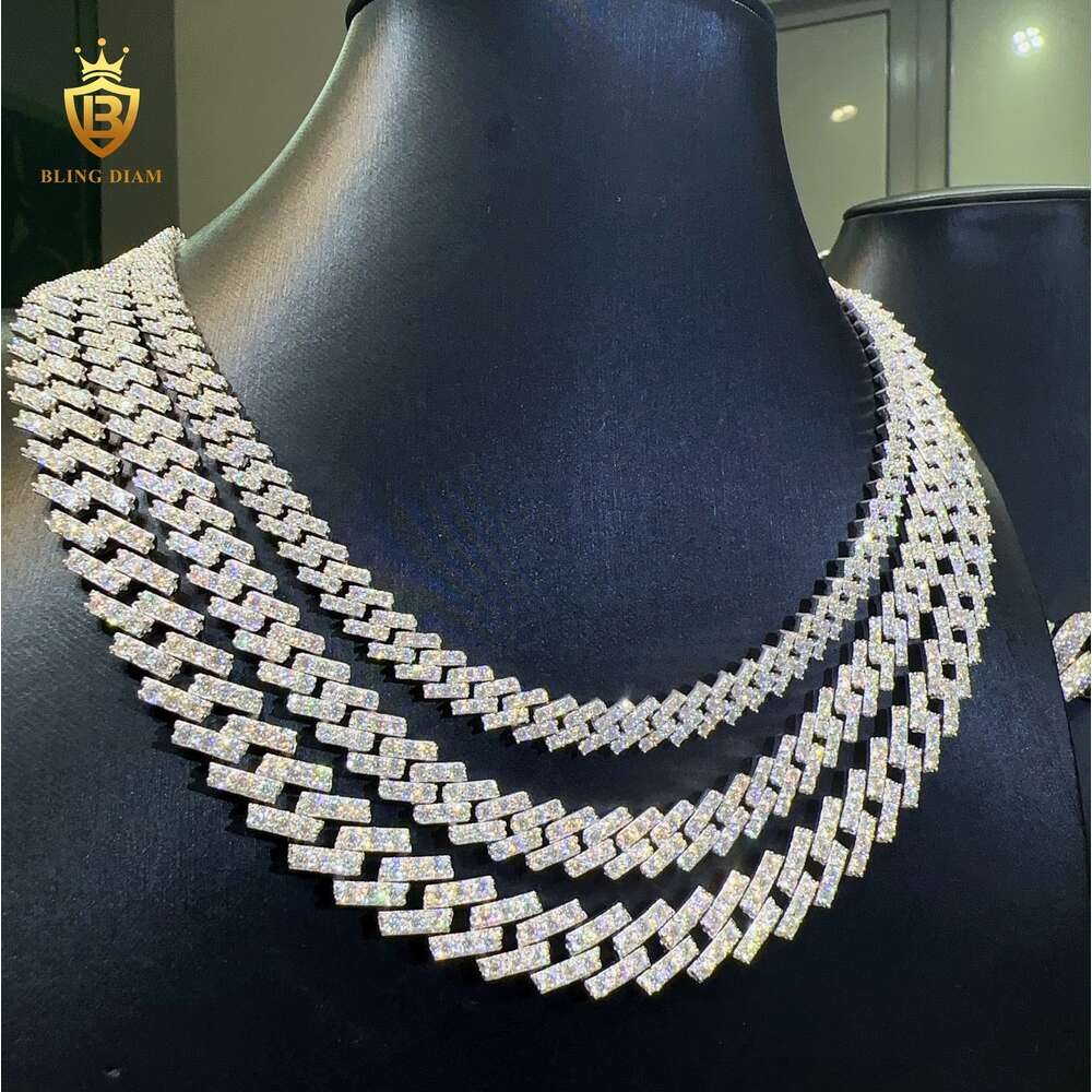 Fine Jewelry Necklace 8mm 10mm 13mm Iced Out Cuban Link Chain 1 Row Vvs Moissanite Cuban Chains for Men