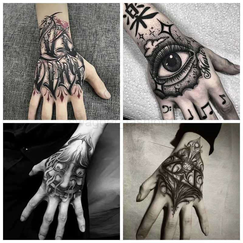 4pc/Lot Dark Back Hand Waterproof Temporary Fake Tattoo Male Prajna Cool Eye Art Personality Neck Half Arm Star Tattoo StickersB240711