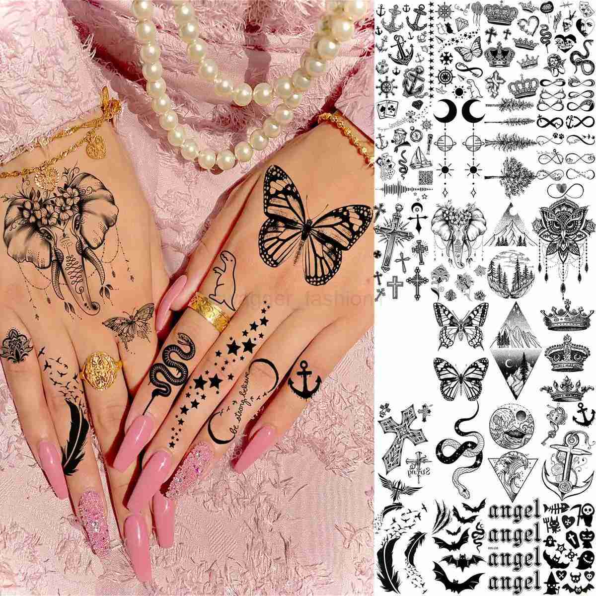 63 Sheets Tribal Wolf Lion Tiger Temporary Tattoos For Men Women Thigh Arm Fake Tattoo Sticker 3D Skull Gangster Tatoos BlackB240711