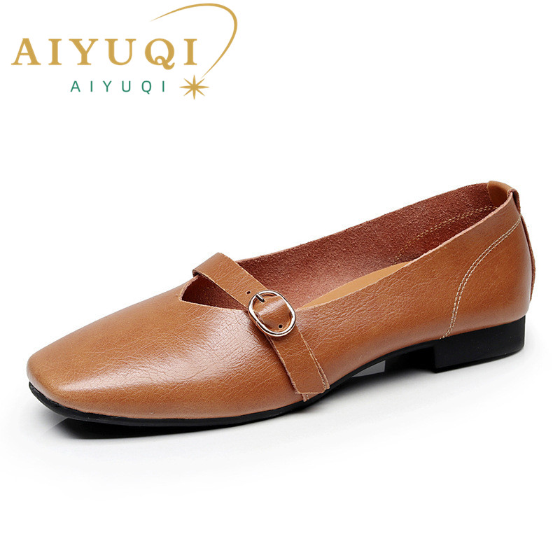 AIYUQI Women flat shoes 2024 spring new genuine leather women casual shoes large size 35-43 comfortable mother shoes women