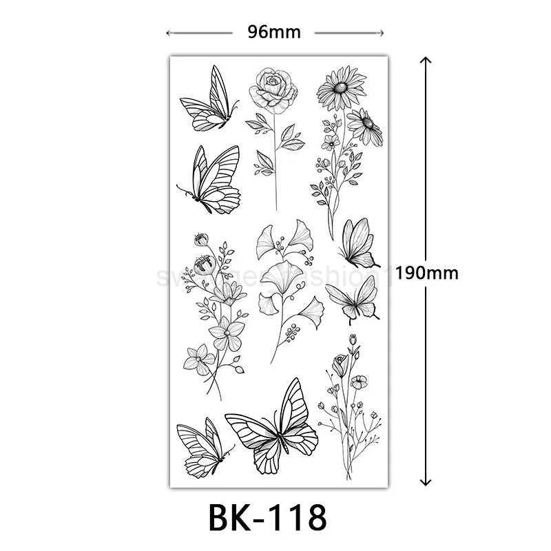 Black Flower Tattoo Sketch Tattoo Sticker Rose Blossom Tattoo Temporary WaterproofB240713