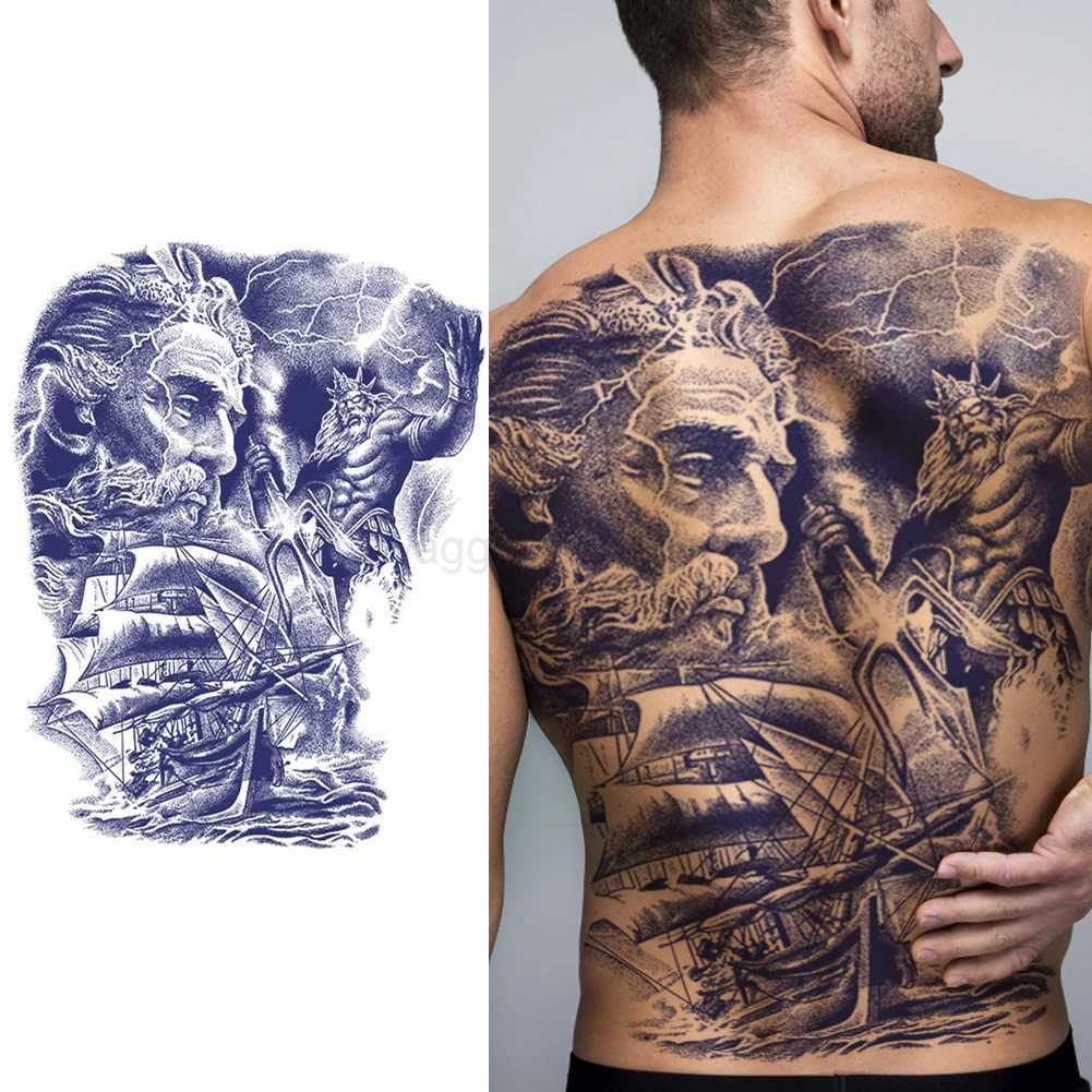 Full Back Covered Herbal Juice Tattoo Sticker Sea King 1PCS Semi Permanent Tattoo Sticker Demon Samurai for Adults Women MenB240711