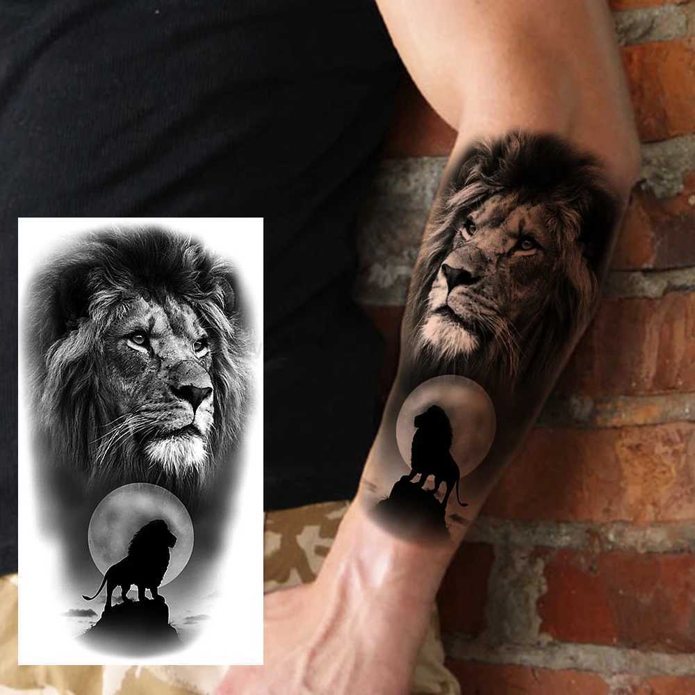 8 Sheets Tribal Lion Tiger Temporary Tattoos For Women Adults Men Fake Black Skull Dragon Tattoo Sticker Gangster Compass TatoosB240711