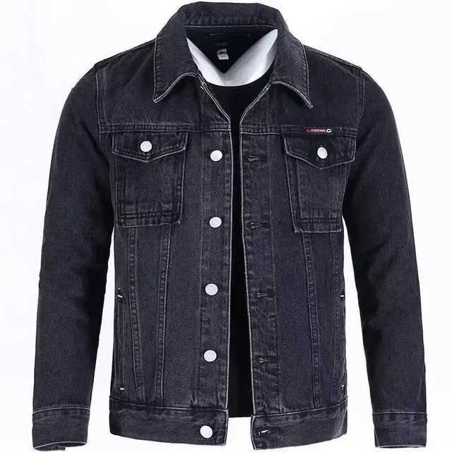 Mens solid color denim jacket loose fit new arrival in autumn 2023 casual wear gray clothing regular lengthW240715671 2
