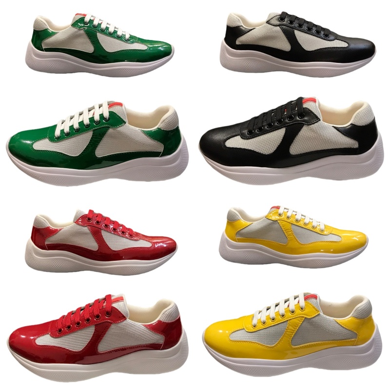 Men's casual shoes luxury letter designer shoes patent leather sneakers triangle brand platform shoes non slip running shoes lace up outdoor