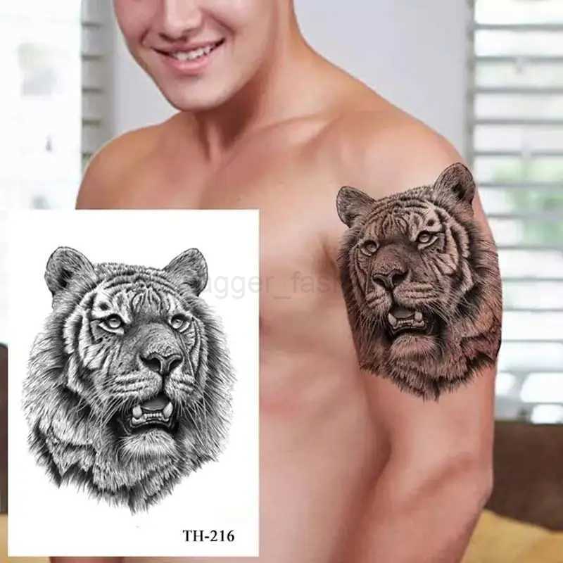 Black Forest Temporary Tattoos for Men Animal Tiger Wolf Tattoo Sticker Fake Tattoo for Women Hand Arm Tatoo WaterproofB240712