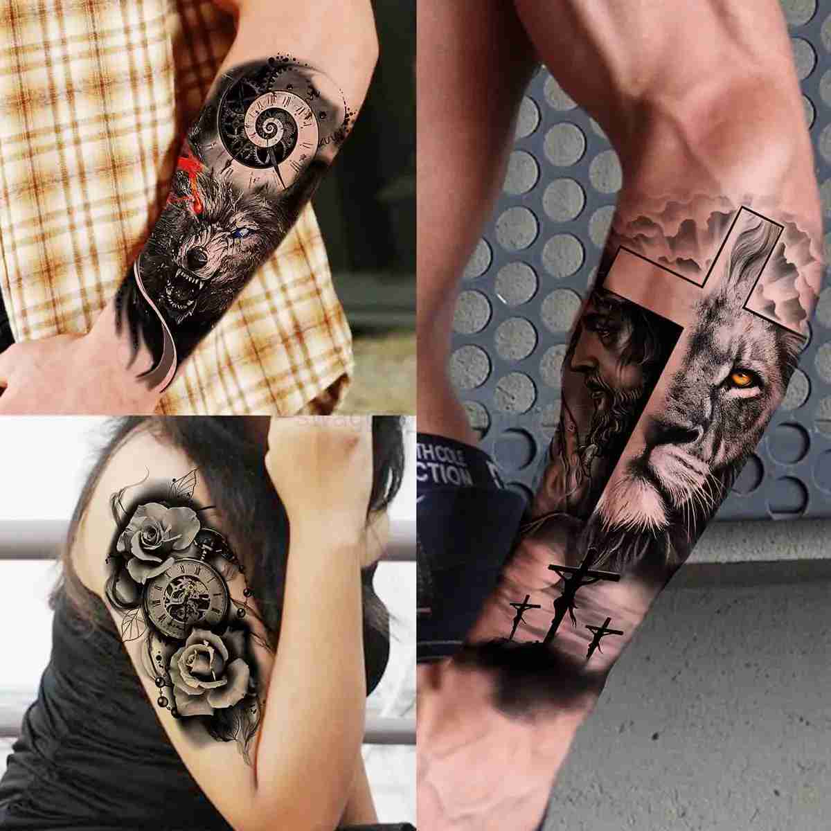 68 Sheets Large Sleeve Temporary Tattoos For Men Women Forearm Fake Tattoo Sticker Black Tiger Lion Owl Skull Tatoos Tribal WolfB240711