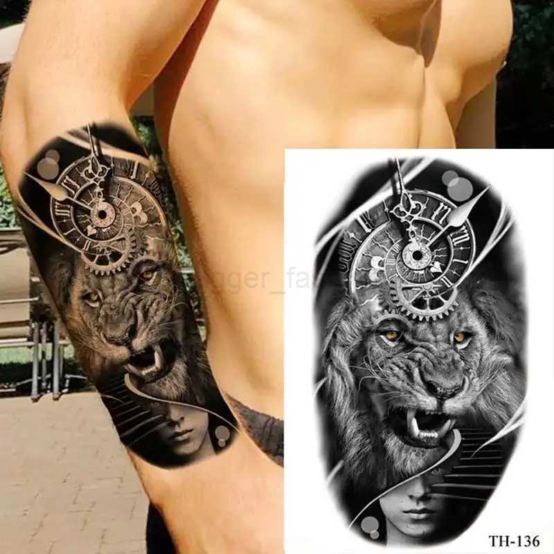 Black Forest Temporary Tattoos for Men Animal Tiger Wolf Tattoo Sticker Fake Tattoo for Women Hand Arm Tatoo WaterproofB240712