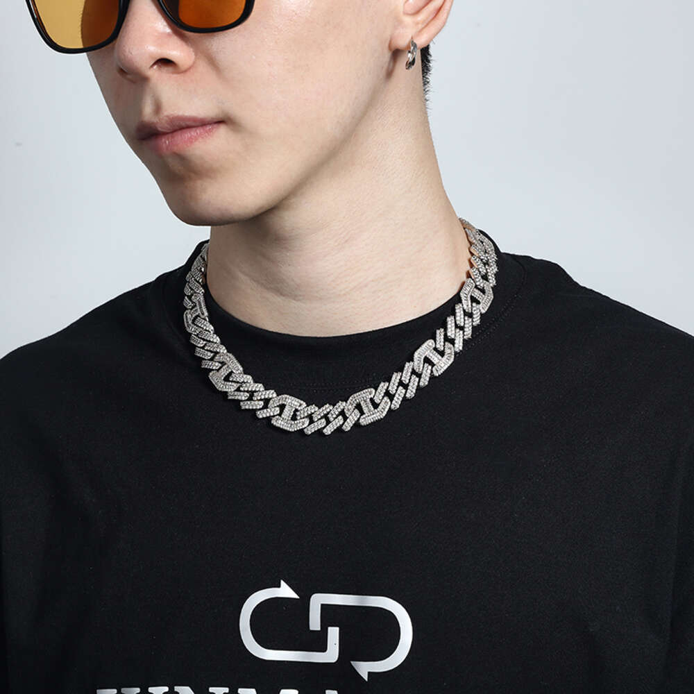 15mm Baguette Necklace Iced Out Diamond Hip Hop Jewelry Cuban Chain Link Sterling Silver Men Cuban Link Chain Necklace