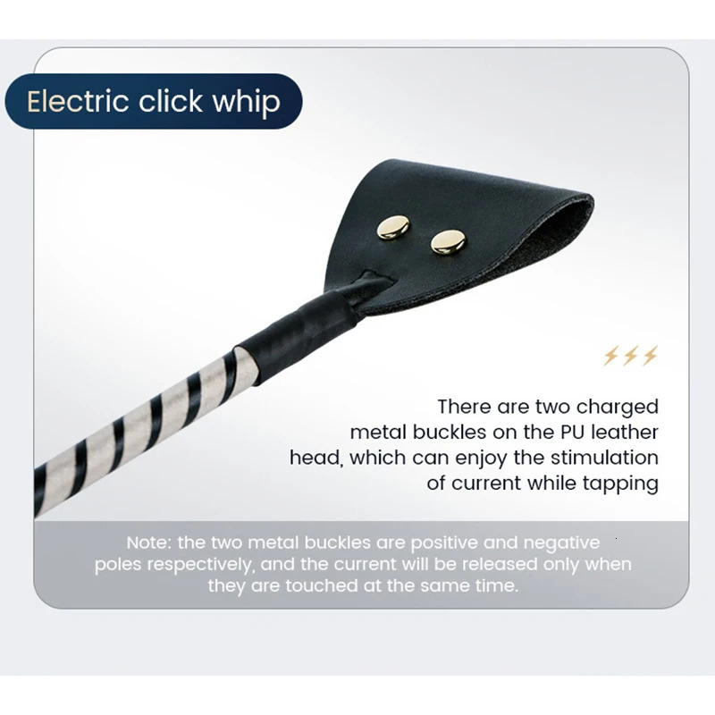 53CM Electronic Pulse Horse Whip Electric Shock Whip Leash Leather Slave Spanking Paddle Flogger Equestrian Riding Bat 240624