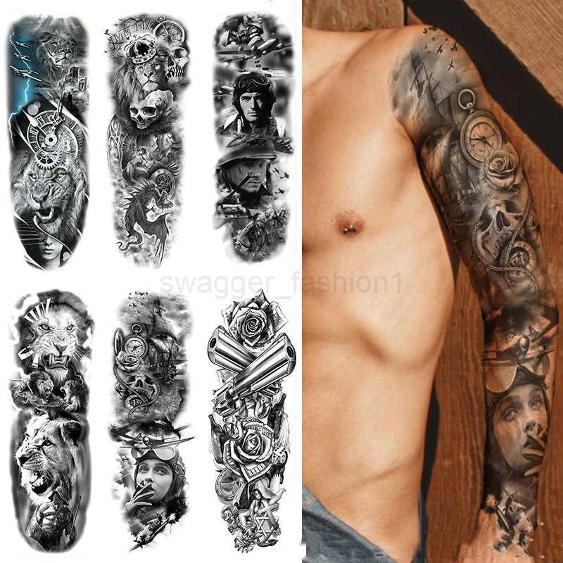 Body Art Full Fake Tatoo Tiger Wolf Flowers Rose Large Arm Tattoo Sticker Full Sleeve Waterproof Semi Permanent Tattoo Women ManB240711
