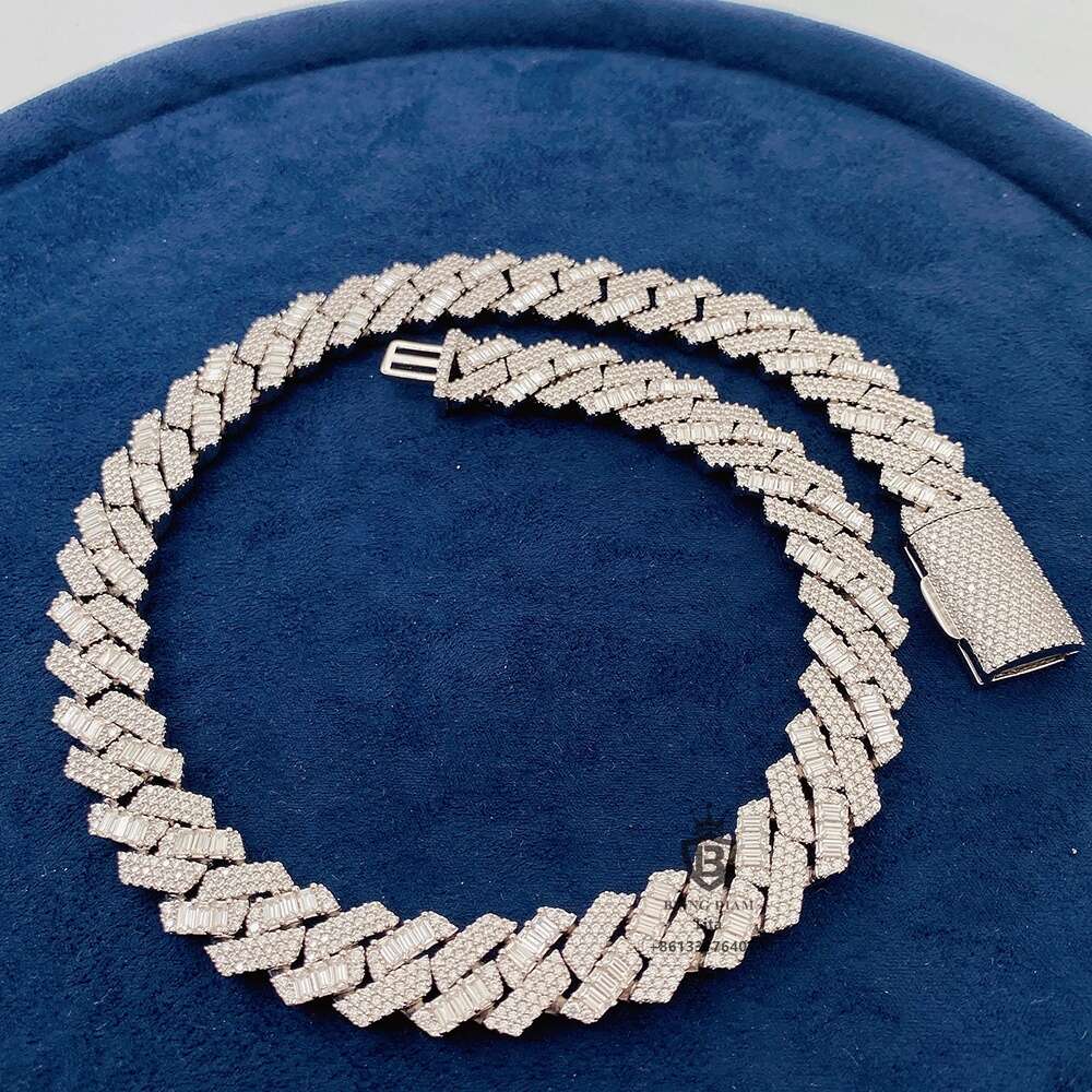 Custom Hip Hop Jewelry Miami 15mm Mens Baguette Iced Out Bracelet Necklace Moissanite Cuban Link Hiphop Chain