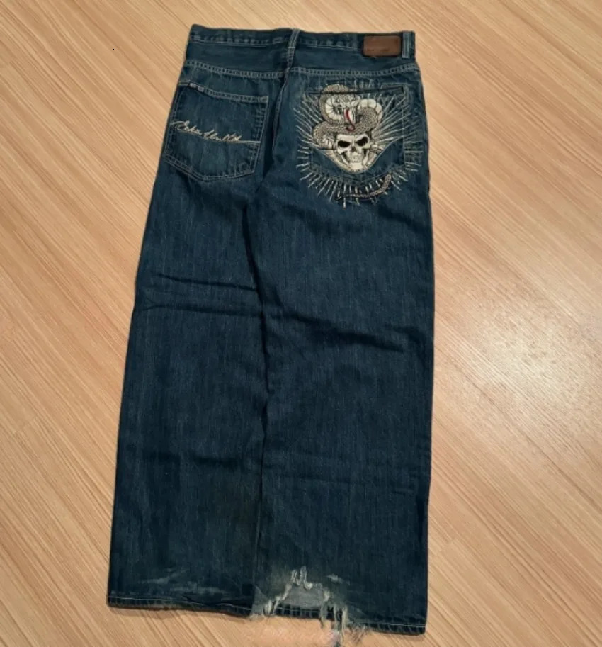 European and American Embroidery Casual Slim Jeans Male Y2K American Street Hip-hop Retro Loose Wide-leg Straight Pants Trousers 240704