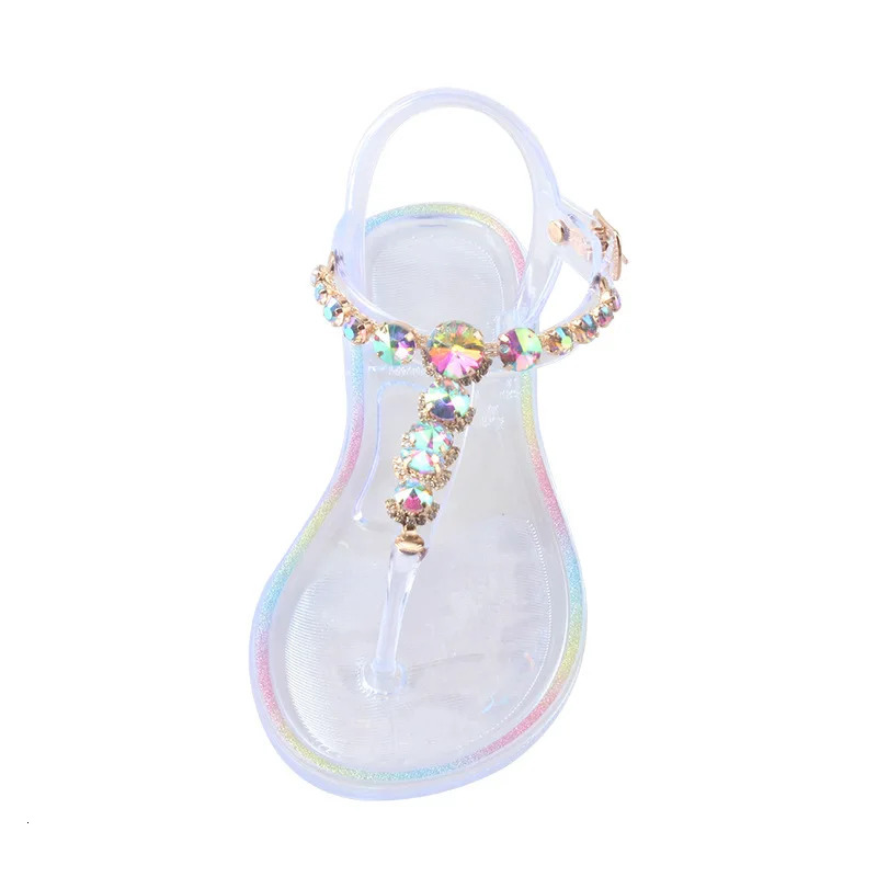 Summer Women Jelly Shoes Simple Color Diamond Fashion Transparent Flat Outdoor Leisure Beach Crystal Ladies Sandals Wholesale 240710