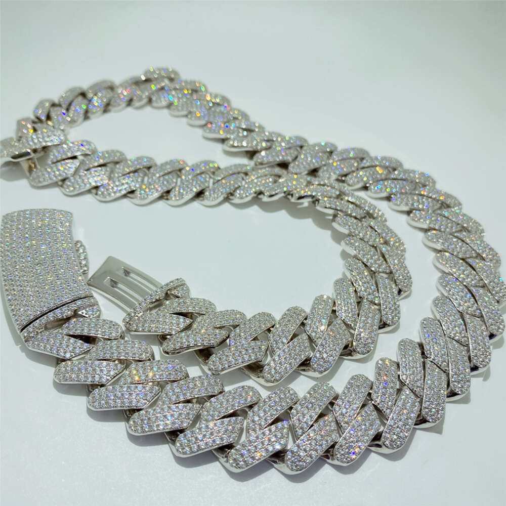 Luxury Jewelry Quality 925 Silver Diamond Cuban Chain Bracelet Set with d Color Mosan Diamond Cuban Chain Necklace