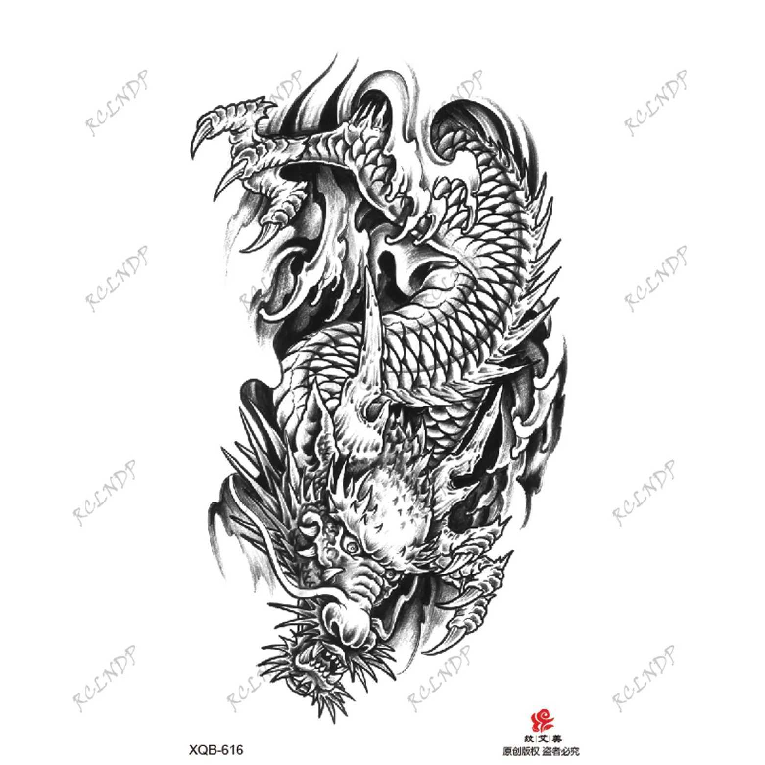 Waterproof Temporary Tattoo Sticker Chinese Dragon Big Animal Flower Cloud Arm Back Flash Tatoo Fake Tatto for Woman MenB240711