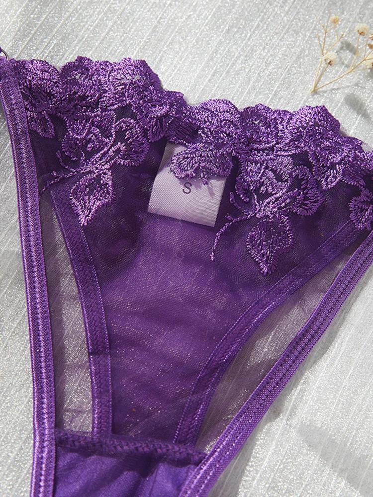 Sexy Set Bras Sets Sexy Lingeries Purple Tulle See Through Lingerie French Intimate Female Underwear Romantic Set Steel Ring Bra And Panty z241025