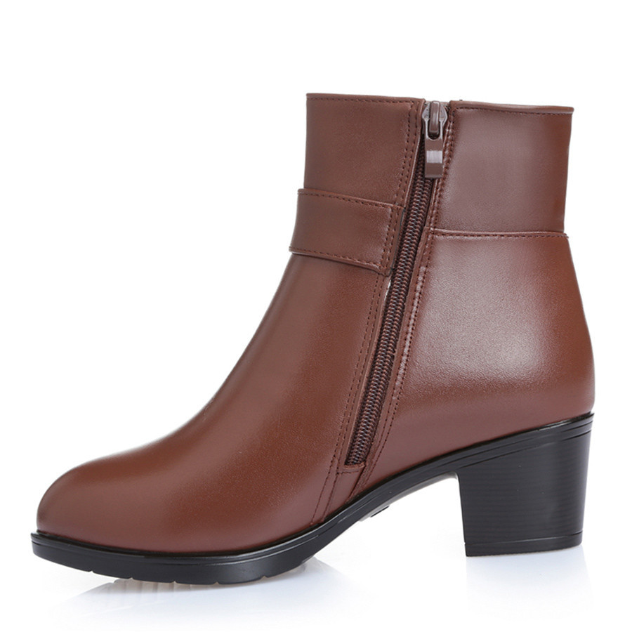 Genuine Leather women boots 2024 winter thick wool lined genuine Leather women snow boots large size women winter shoes