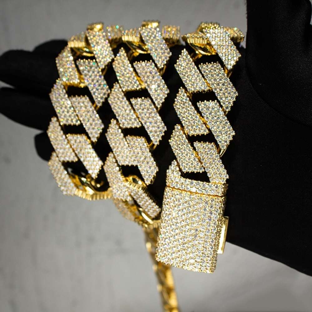 Hip Hop Jewelry Sterg Sier 20mm 4 Rows Vvs Iced Out Moissanite Cuban k Chain