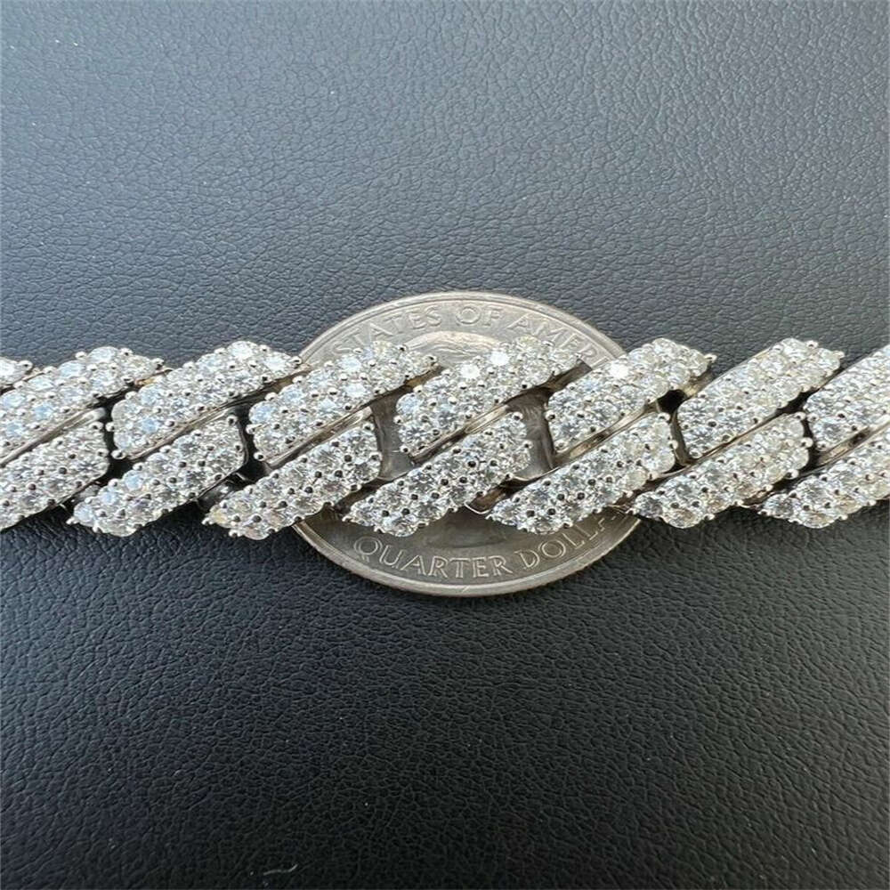 Moissanite Chain Western Style Full S925 14mm Cuban Men Necklace Gold Plated Sterling Silver