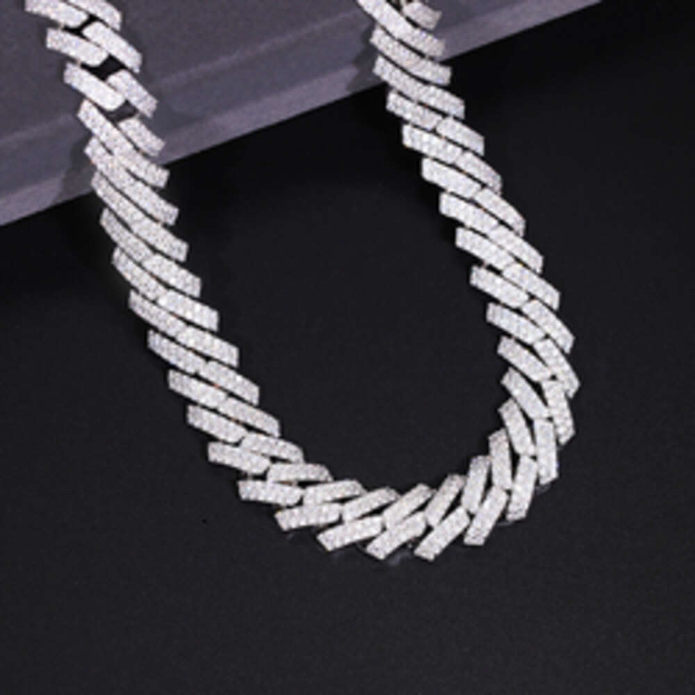 Yu Ying 15mm Wide 2rows 925 Silver Necklace D/vvs Moissanite Diamond Cuban Link Chain Miami Chain