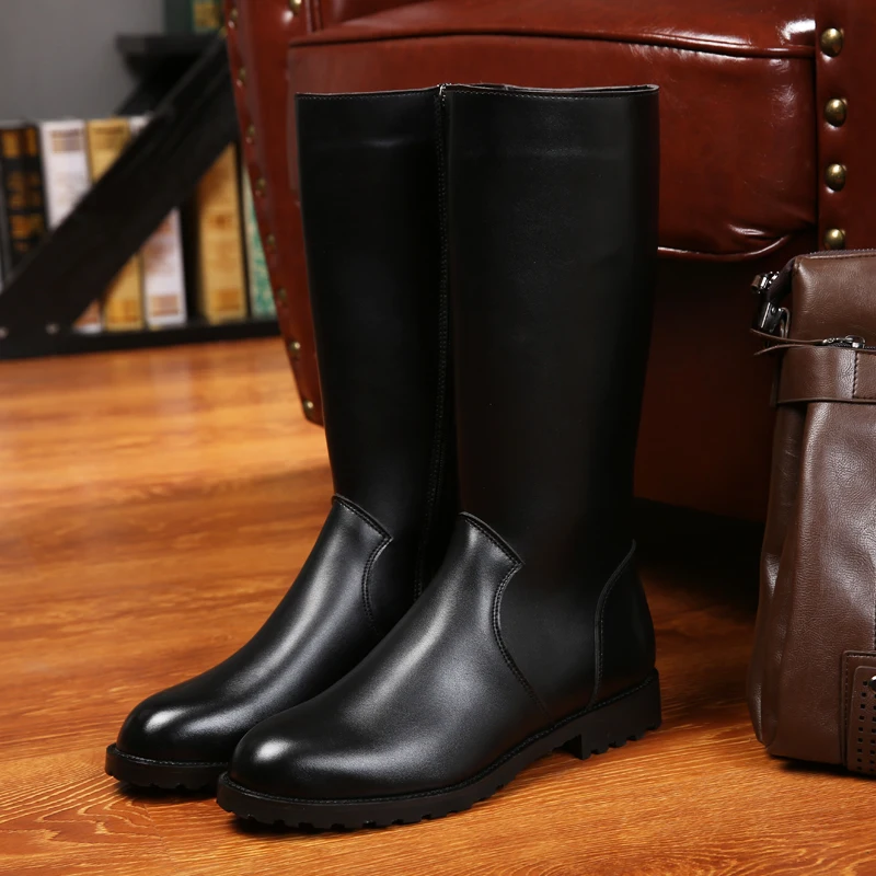 Leather Boots Men British Military Army Motorcycle Riding Equestrian Mens Boots Knee High Casual Zipper Cowboy Western Boots