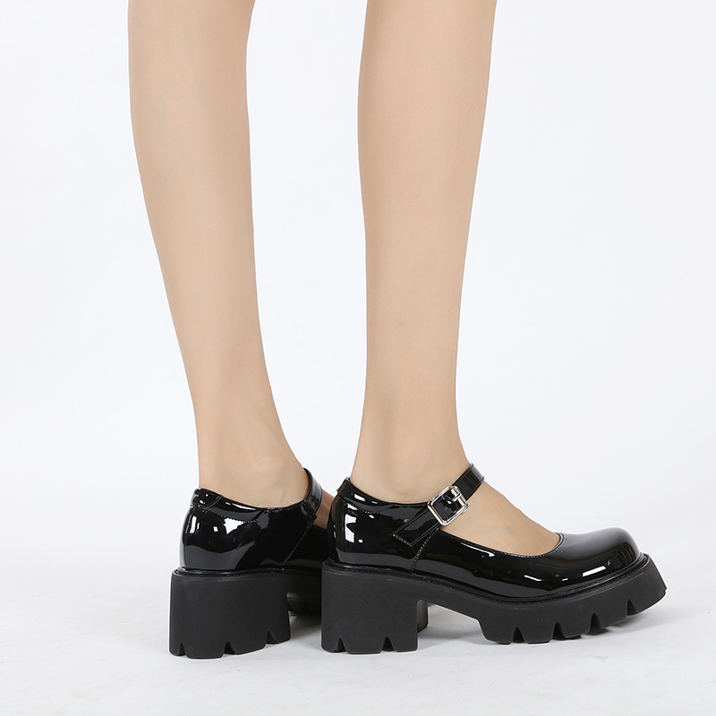 Patent Leather Mary Janes Women - Chunky Heel Loafers with One-Word Buckle for Girls 4 OneWord