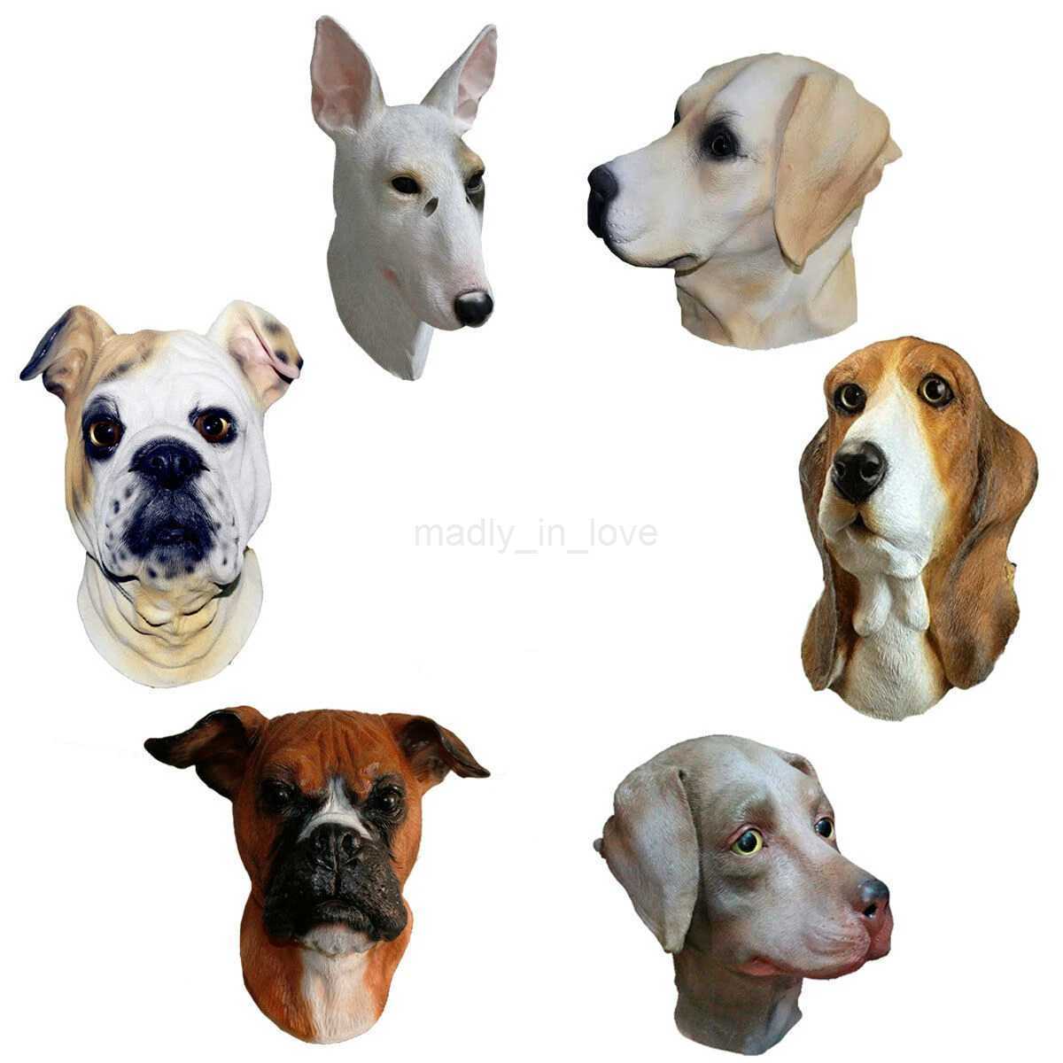 Latex Animal Realistic Bull Dog Labrador Pit Bull Basset Hound German Shepherd Dog Props Party MasksM240711