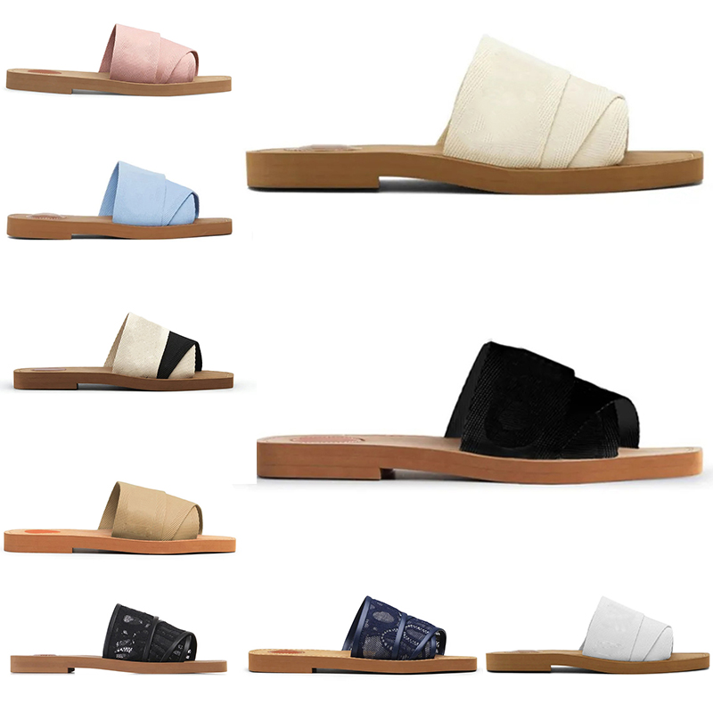 2024 Sandals Designer Women Slippers Woody Flat Mules Slides Mila Platform Soft Shoe Embroidered Linen High Heel Sandale Espadrille Wedge Sliders