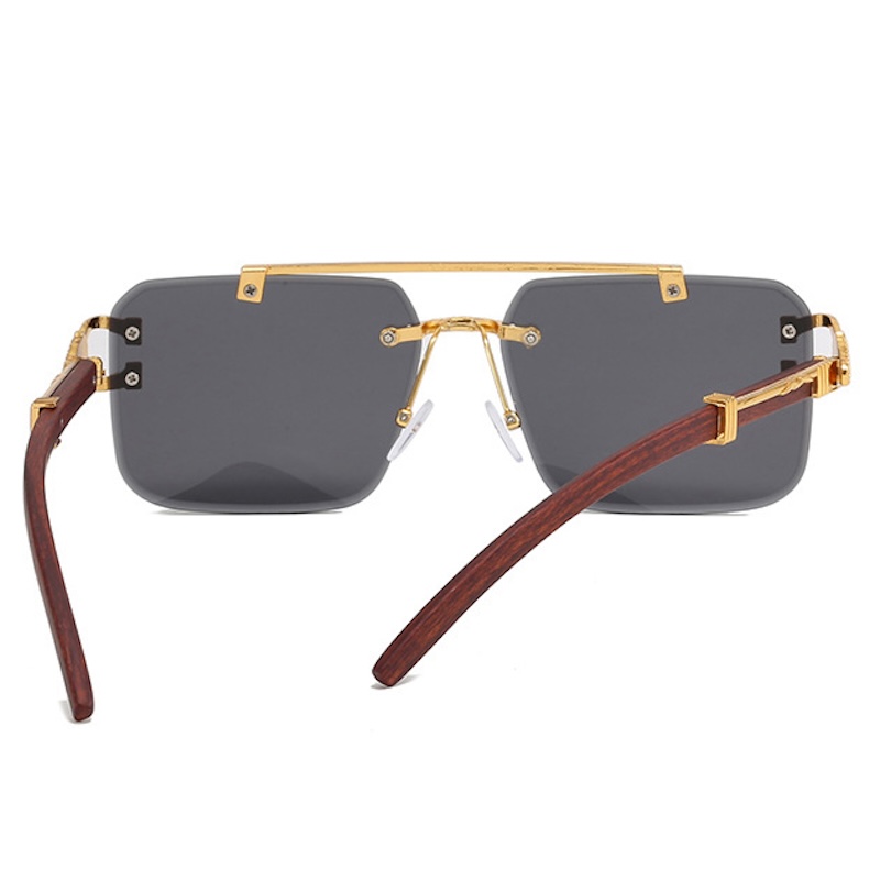 Square Rimless Sunglasses Men Retro Flat Top Double Bridges Metal Frame Men's Sunglasses Luxury Gold Lion Decoration Women Sun Glasses Eyewear S1
