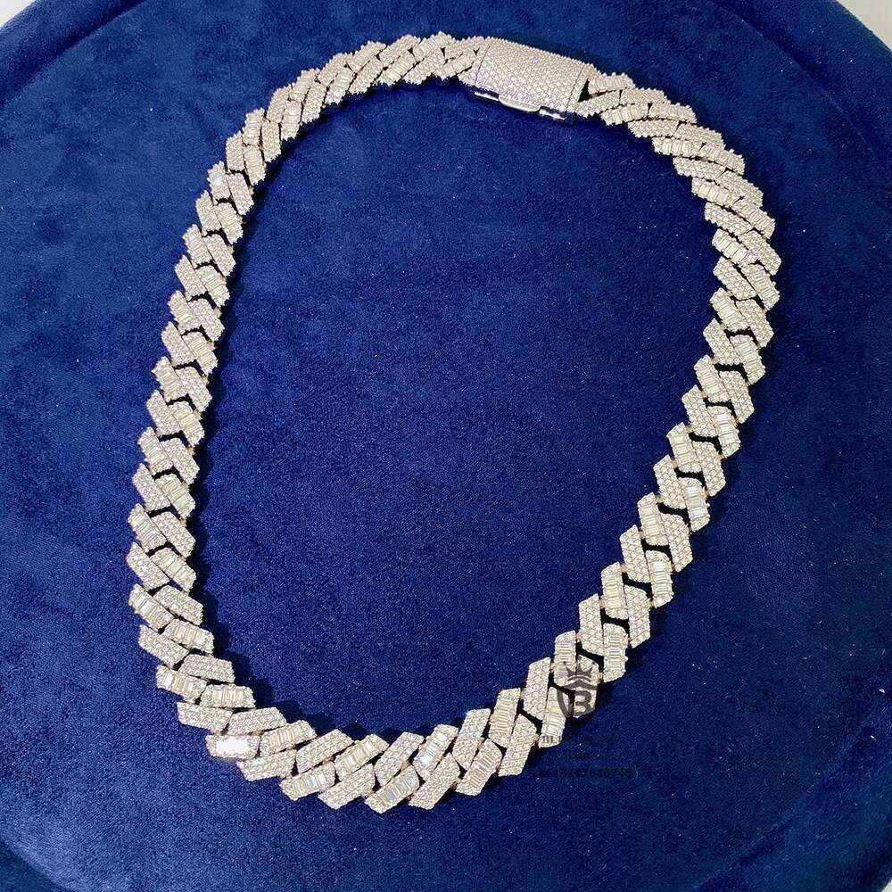 Custom Hip Hop Jewelry Miami 15mm Mens Baguette Iced Out Bracelet Necklace Moissanite Cuban Link Hiphop Chain