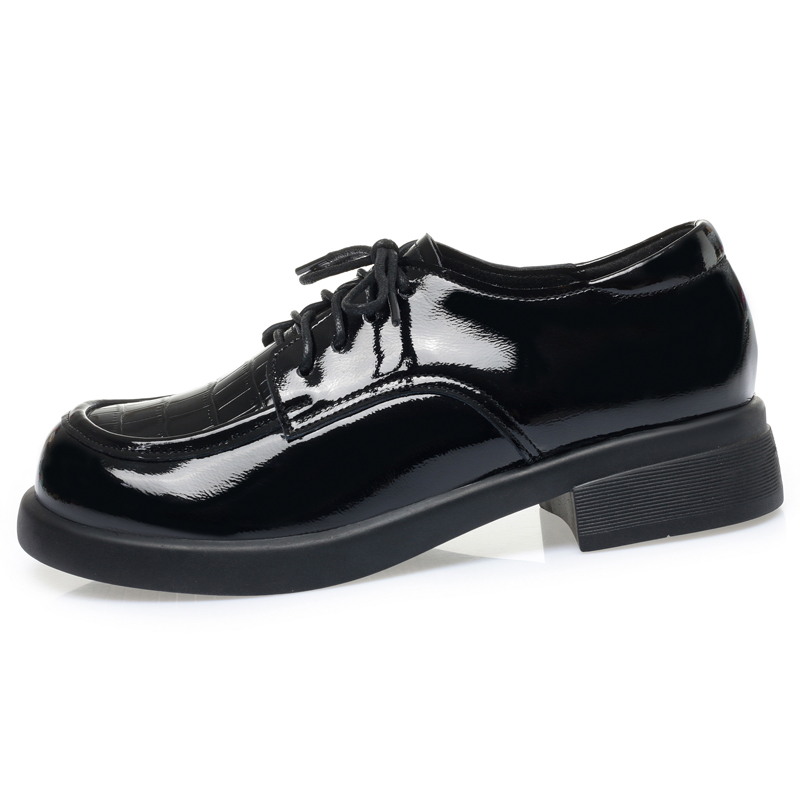 AIYUQI Women Loafers Non-slip 2024 Genuine Leather Thick Heel Casual Women Shoes Round Toe British Lace-up Shoes For Ladies