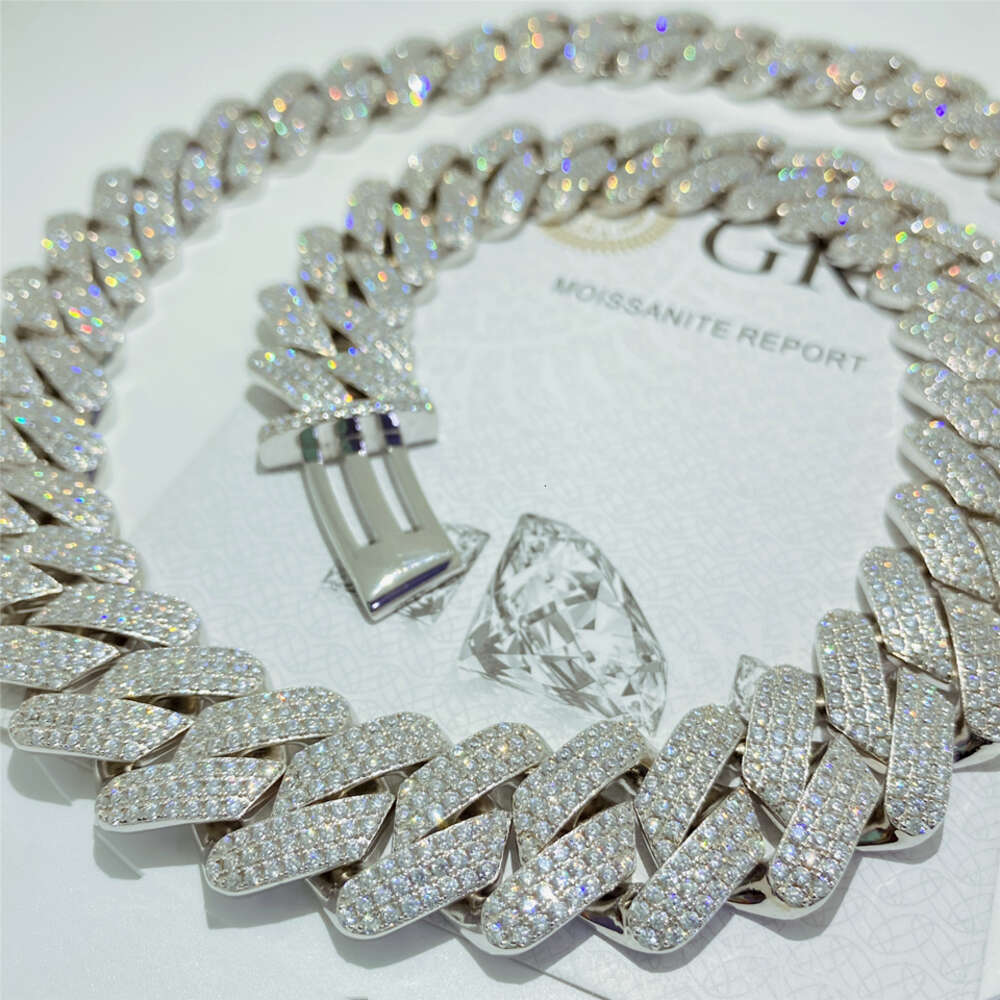 Luxury Jewelry Quality 925 Silver Diamond Cuban Chain Bracelet Set with d Color Mosan Diamond Cuban Chain Necklace