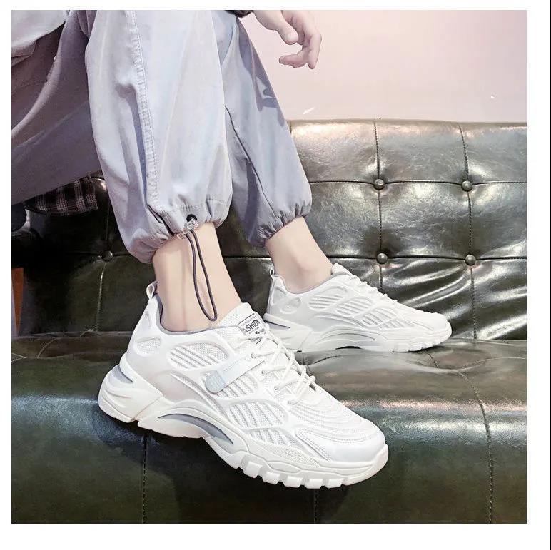 Free shipping summer new fabric breathable thick soled white shoes trendy and stylish high and low top casual sports shoes for men