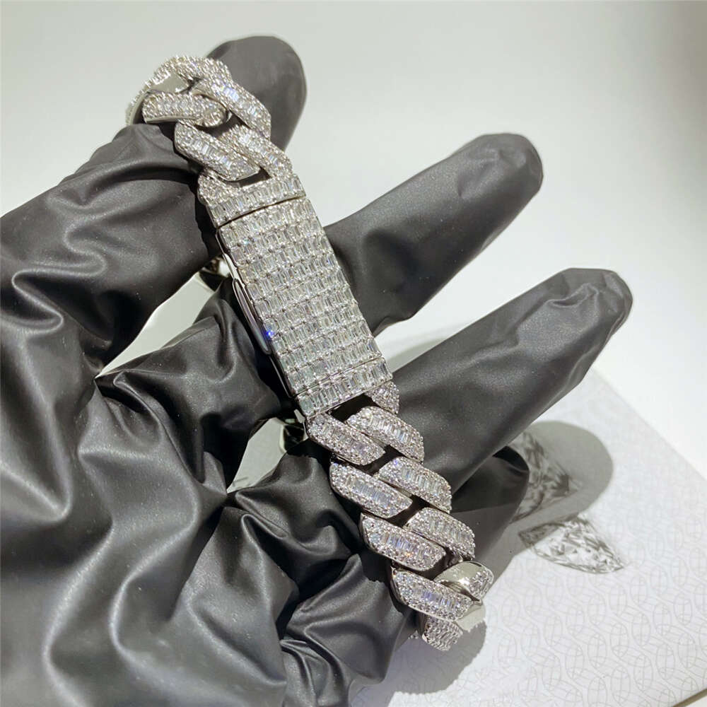 Wholesale Solid Sier Moissanite Baguette k Vvs Dia 15mm Miami Cuban Chain Bracelet Hip Hop Bangles