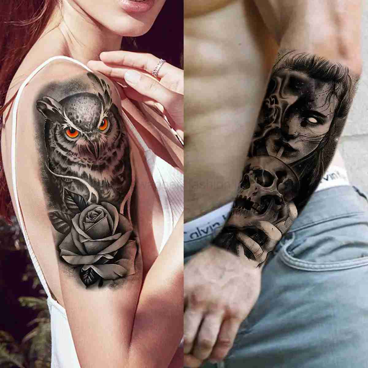 68 Sheets Large Sleeve Temporary Tattoos For Men Women Forearm Fake Tattoo Sticker Black Tiger Lion Owl Skull Tatoos Tribal WolfB240711